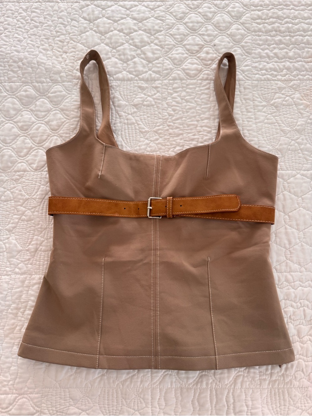 Zara Taupe Sleeveless Tank Top with Tan Belt